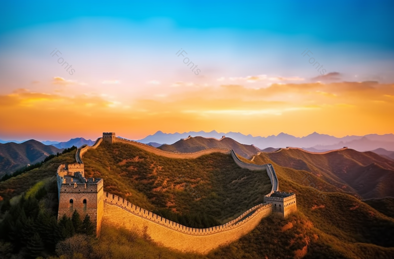 俯瞰日出长城高清摄影图,高清,摄影图,摄影图片,图片大全,摄影图免费下载